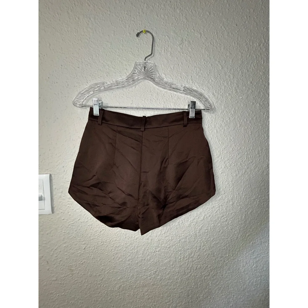 SANS FAFF Satin Hot Pants Espresso Brown High Waisted Shorts 51388 Small NWT